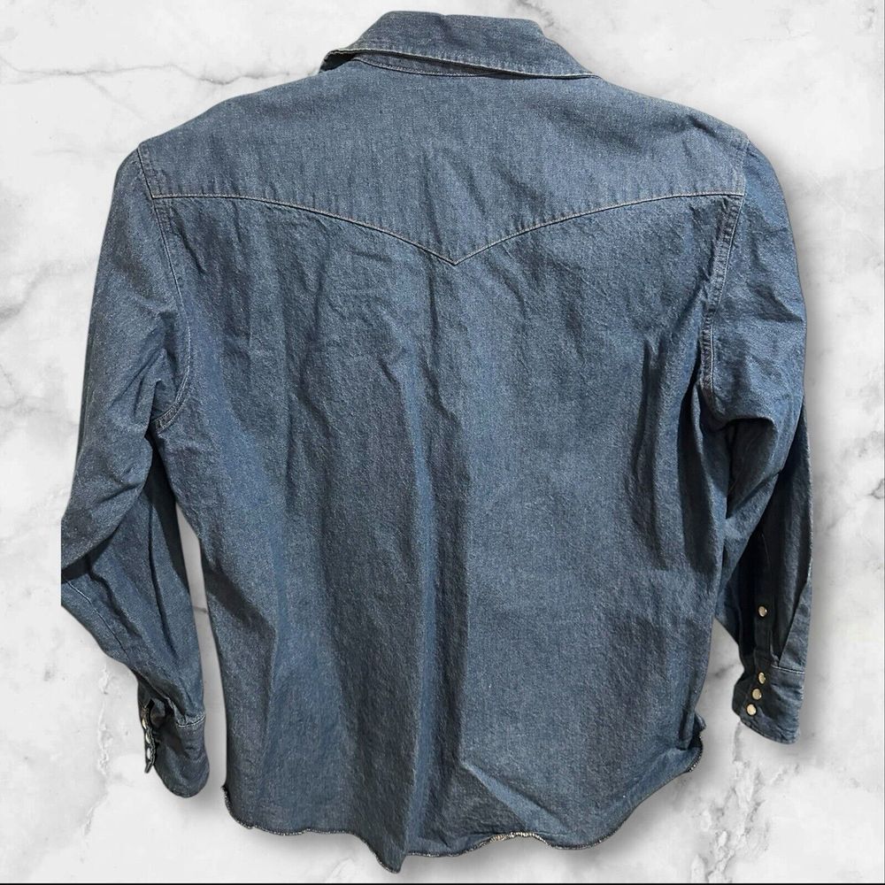 Wrangler Denim Western Work Shirt Mens (XL) Long Sleeve Pearl Snap Cowboy - Picture 2 of 4